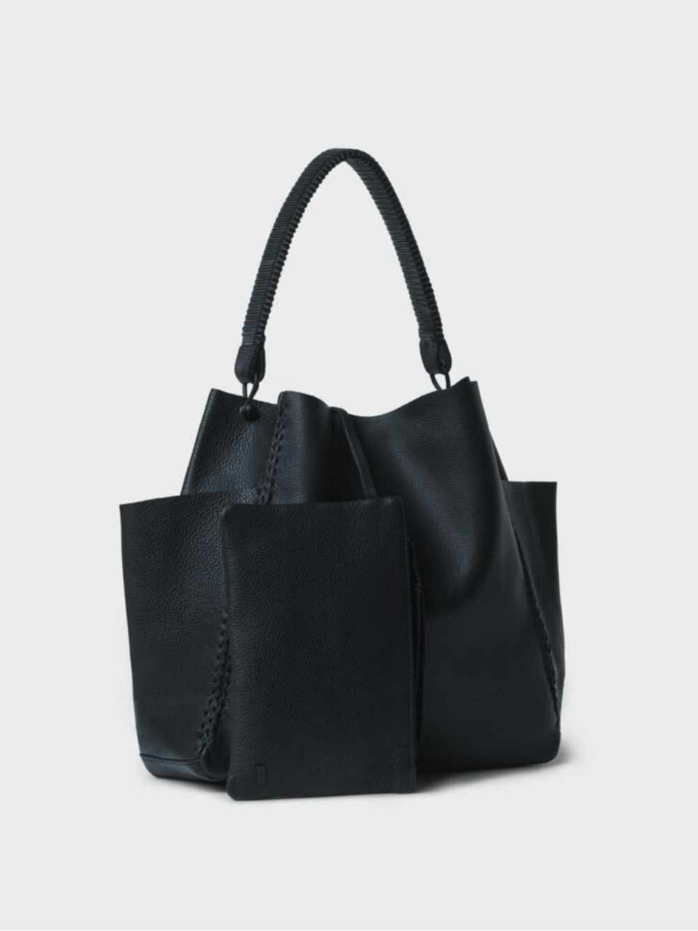CALLISTA SHOULDER BAG IN BLACK GRAINED LEATHER, NEW